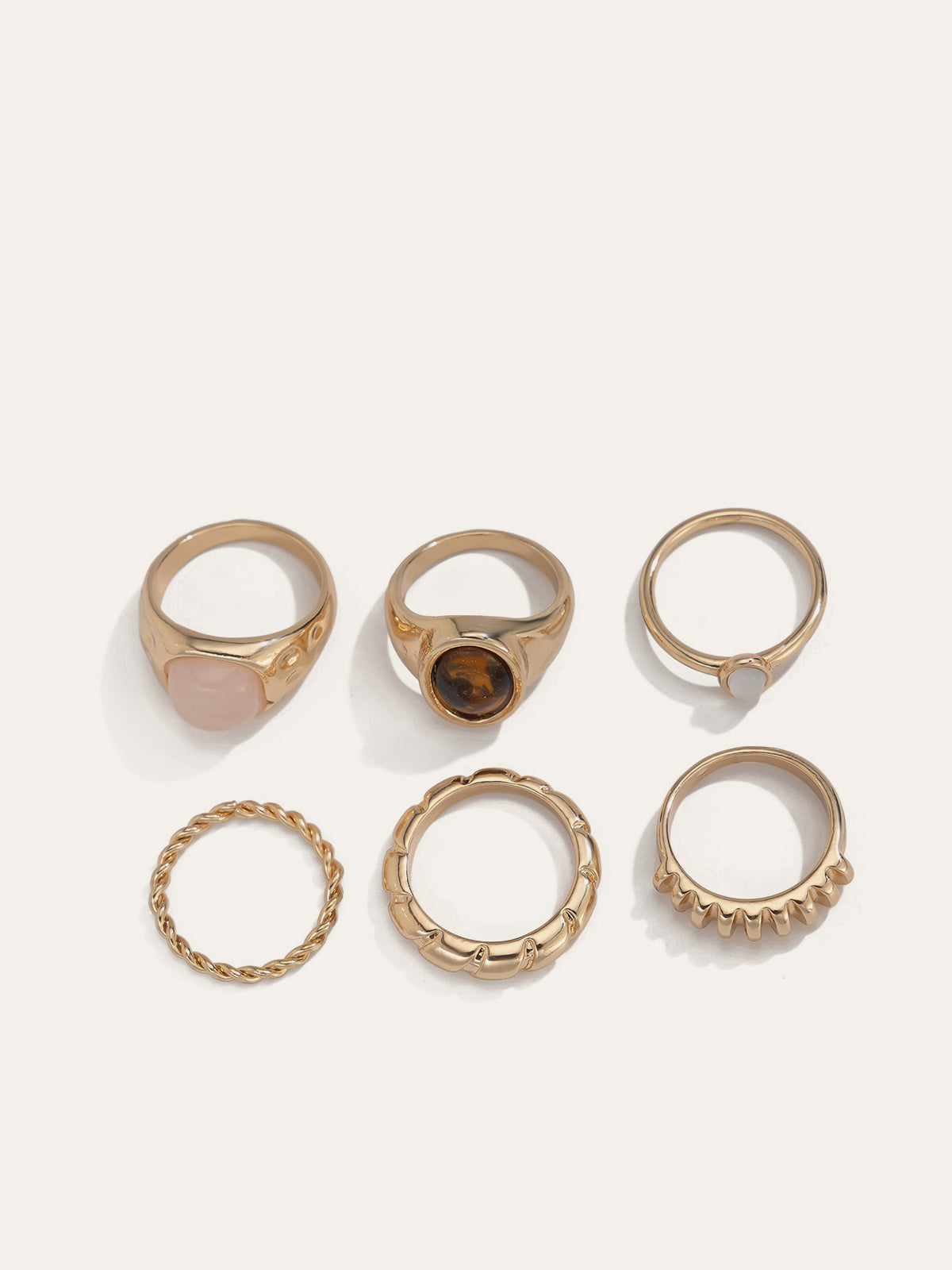 Six-Piece Mixed Stone & Texture Ring Set-Massicos
