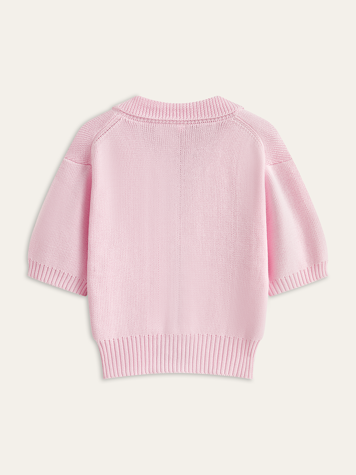 Short-Sleeved Knit Top with Bow Detail-Massicos