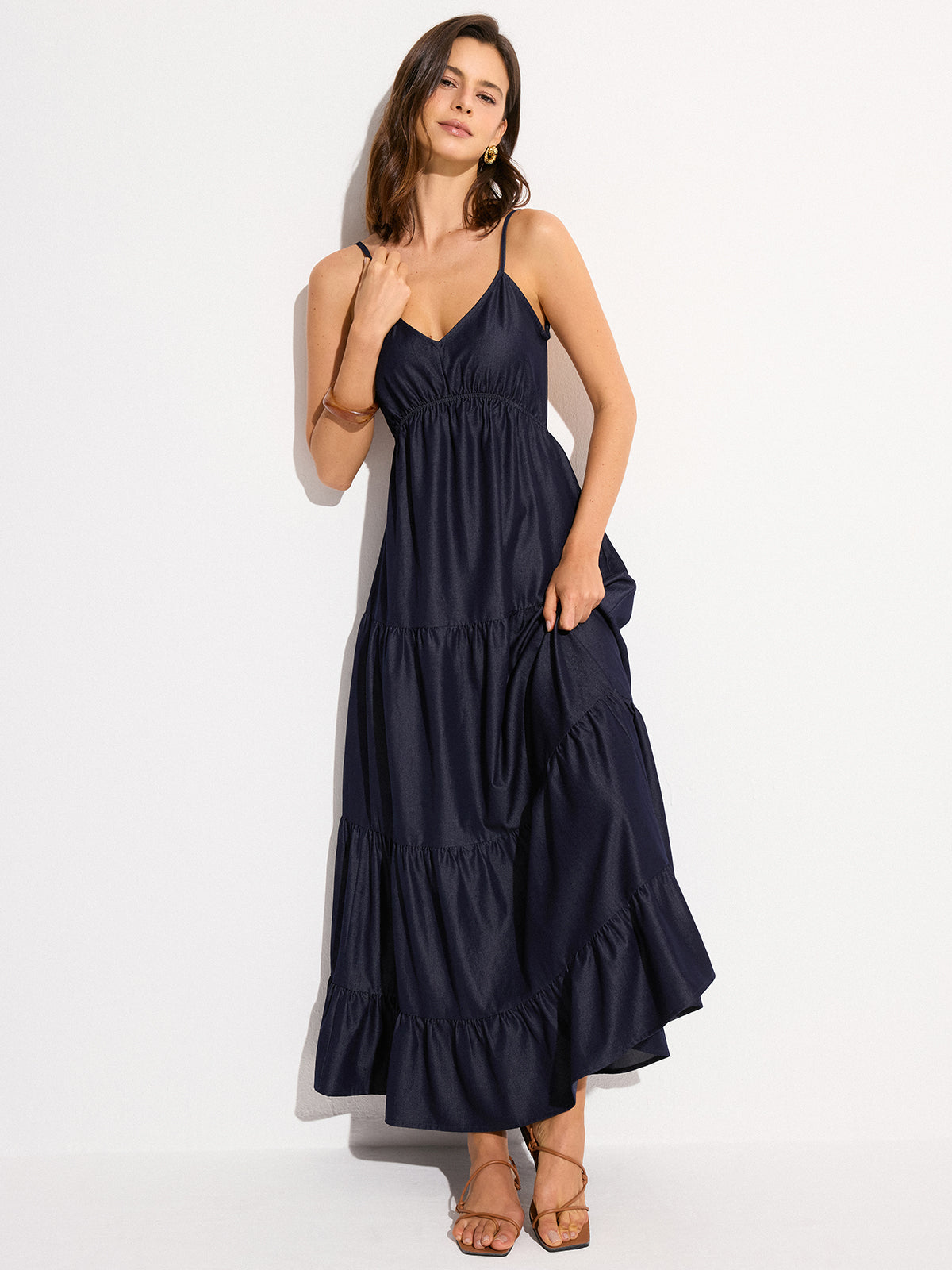 Backless Tiered Maxi Dress-Massicos