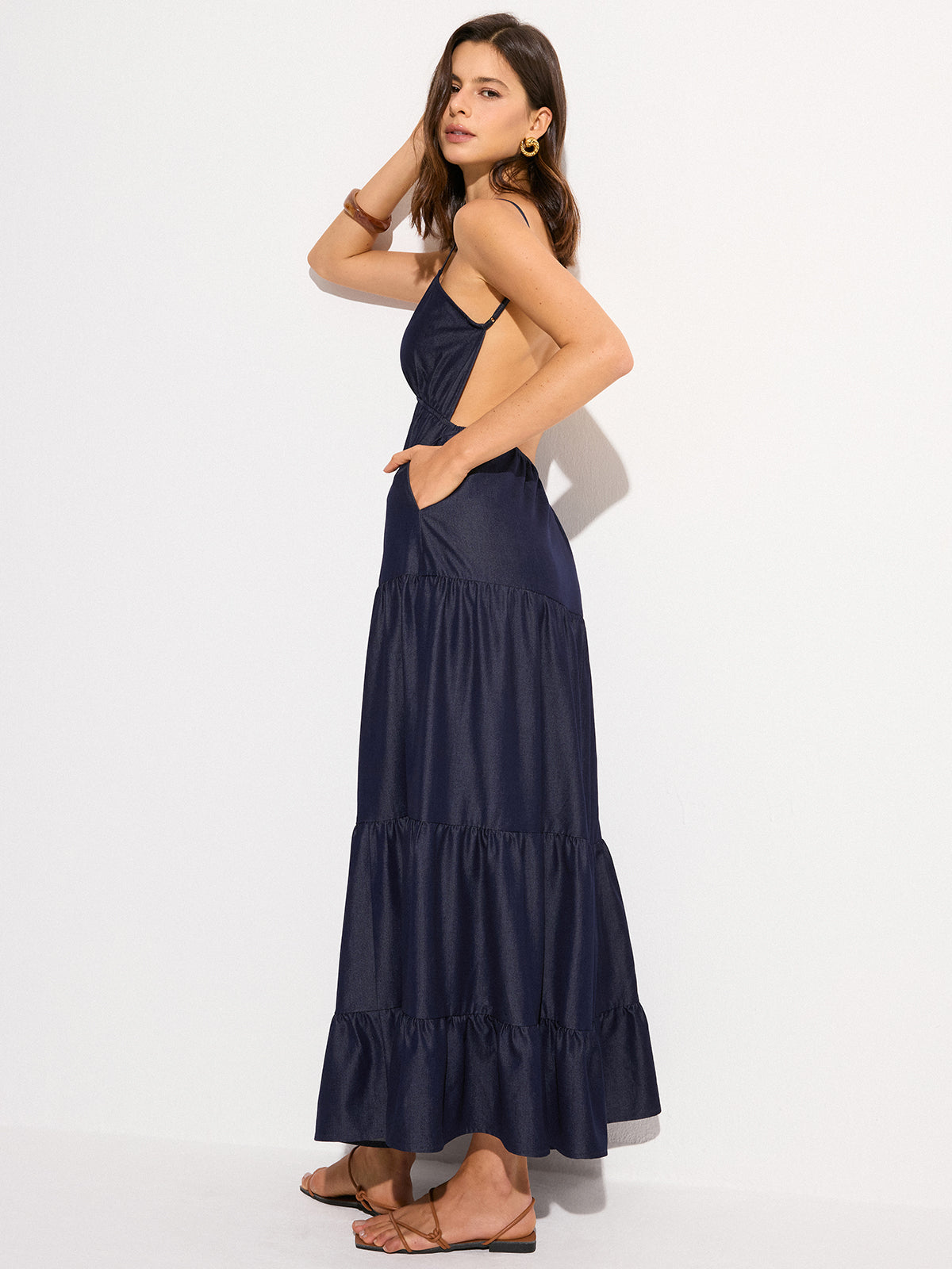 Backless Tiered Maxi Dress-Massicos