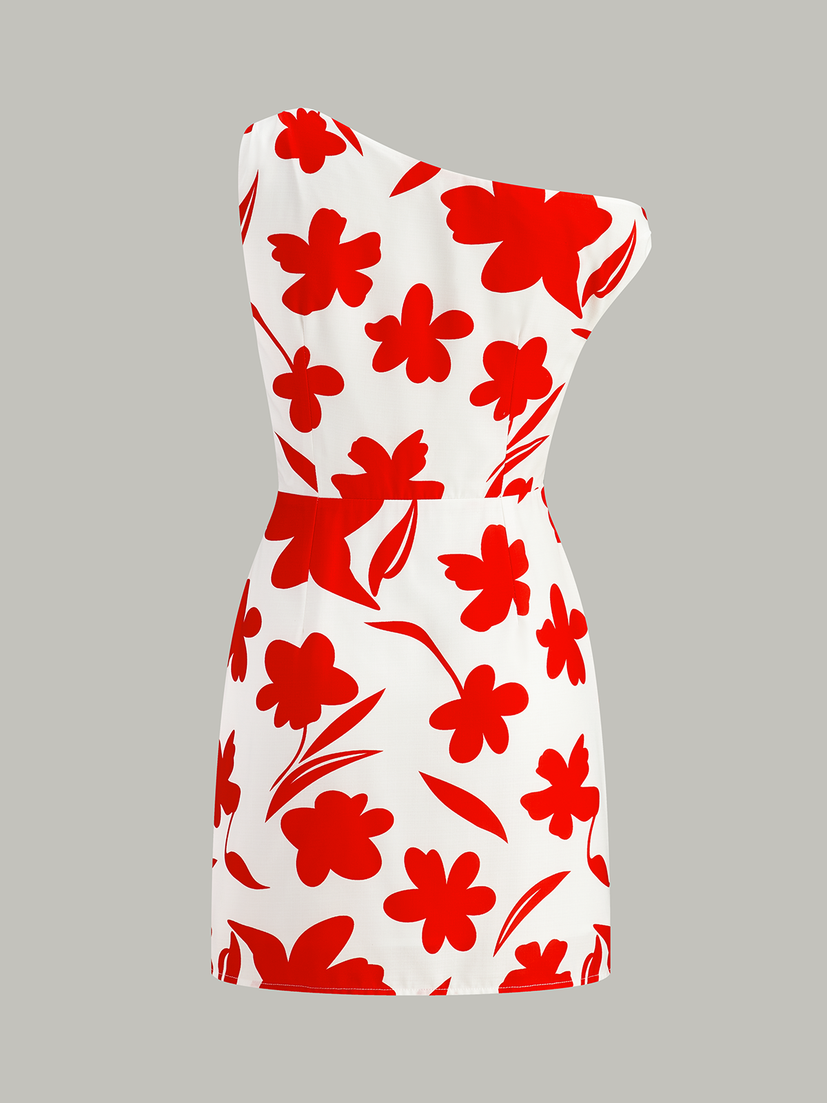 Asymmetrical Floral Print One-Shoulder Dress-Massicos