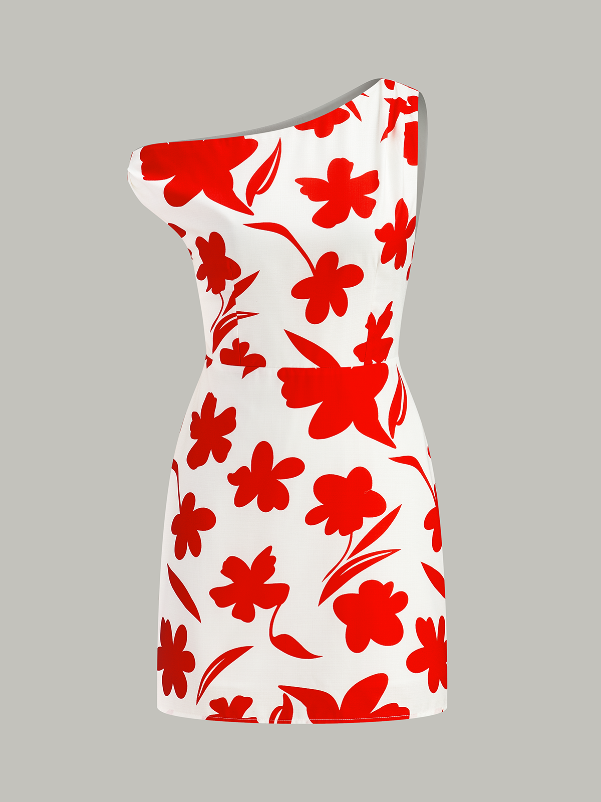 Asymmetrical Floral Print One-Shoulder Dress-Massicos