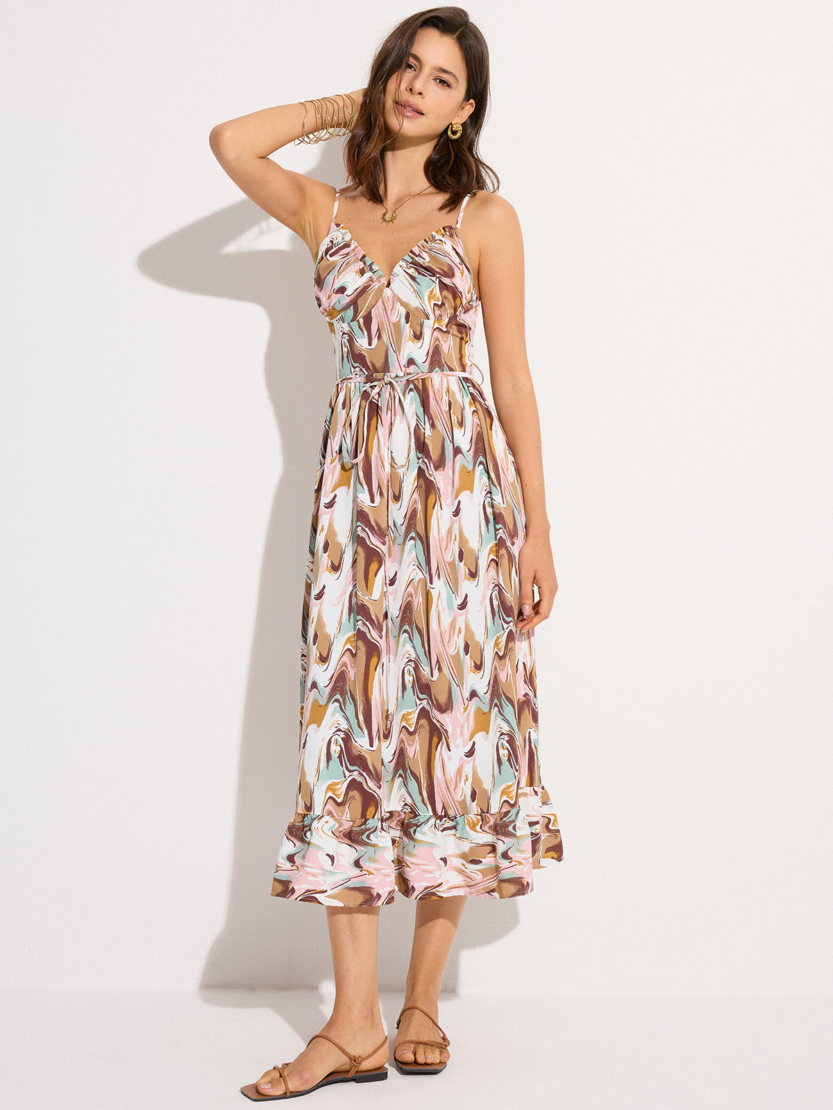 Print Backless Tie-Waist Midi Dress-Massicos
