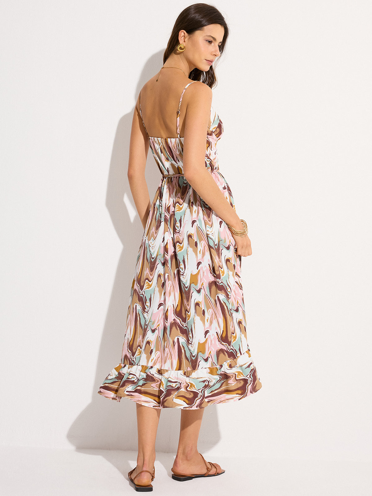 Print Backless Tie-Waist Midi Dress-Massicos