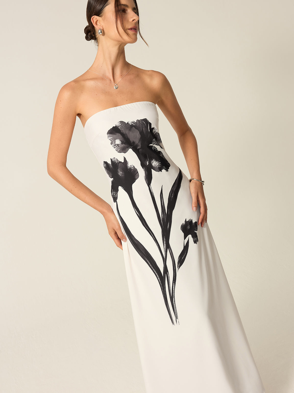 Strapless Floral Print Maxi Dress-Massicos