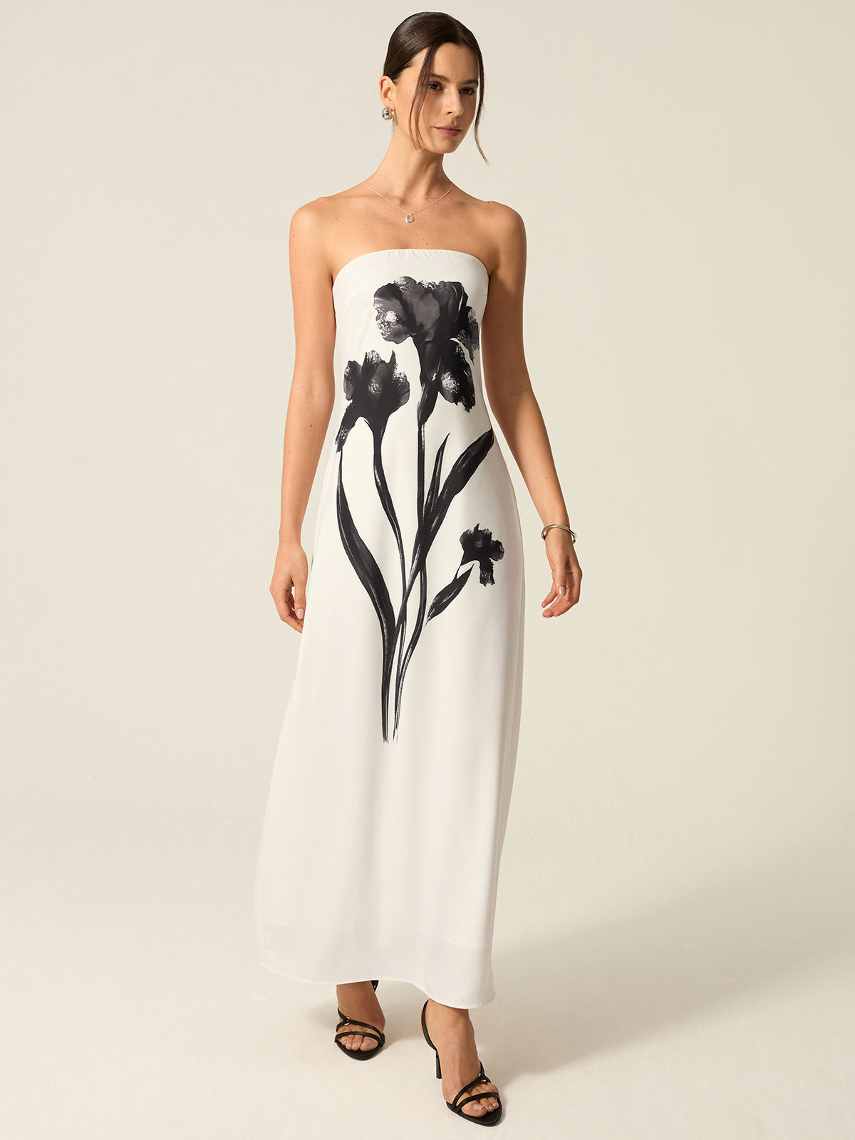 Strapless Floral Print Maxi Dress-Massicos