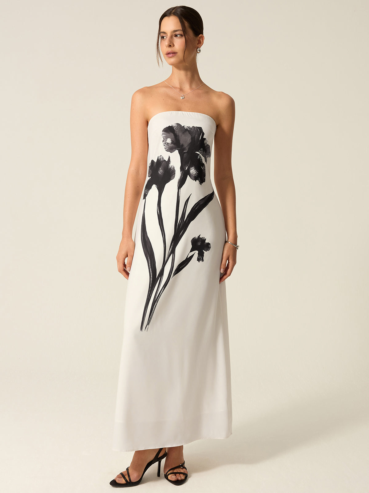 Strapless Floral Print Maxi Dress-Massicos