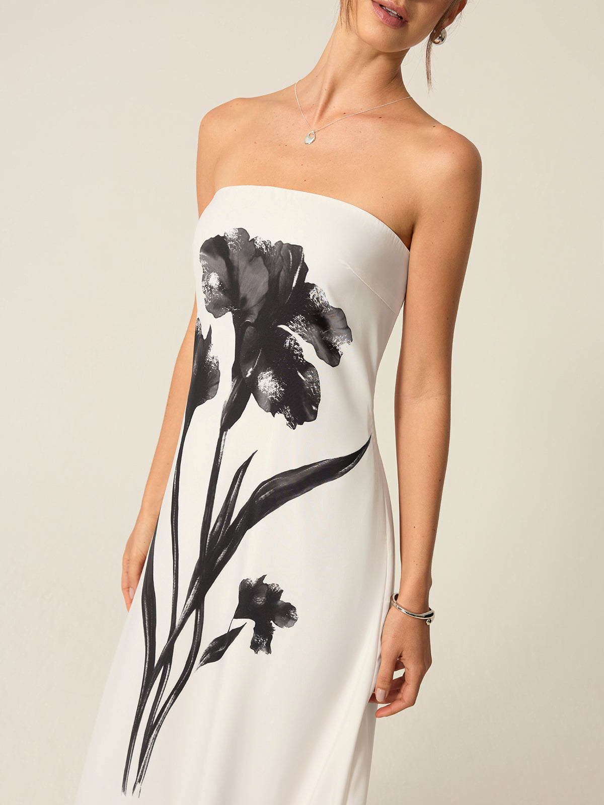 Strapless Floral Print Maxi Dress-Massicos