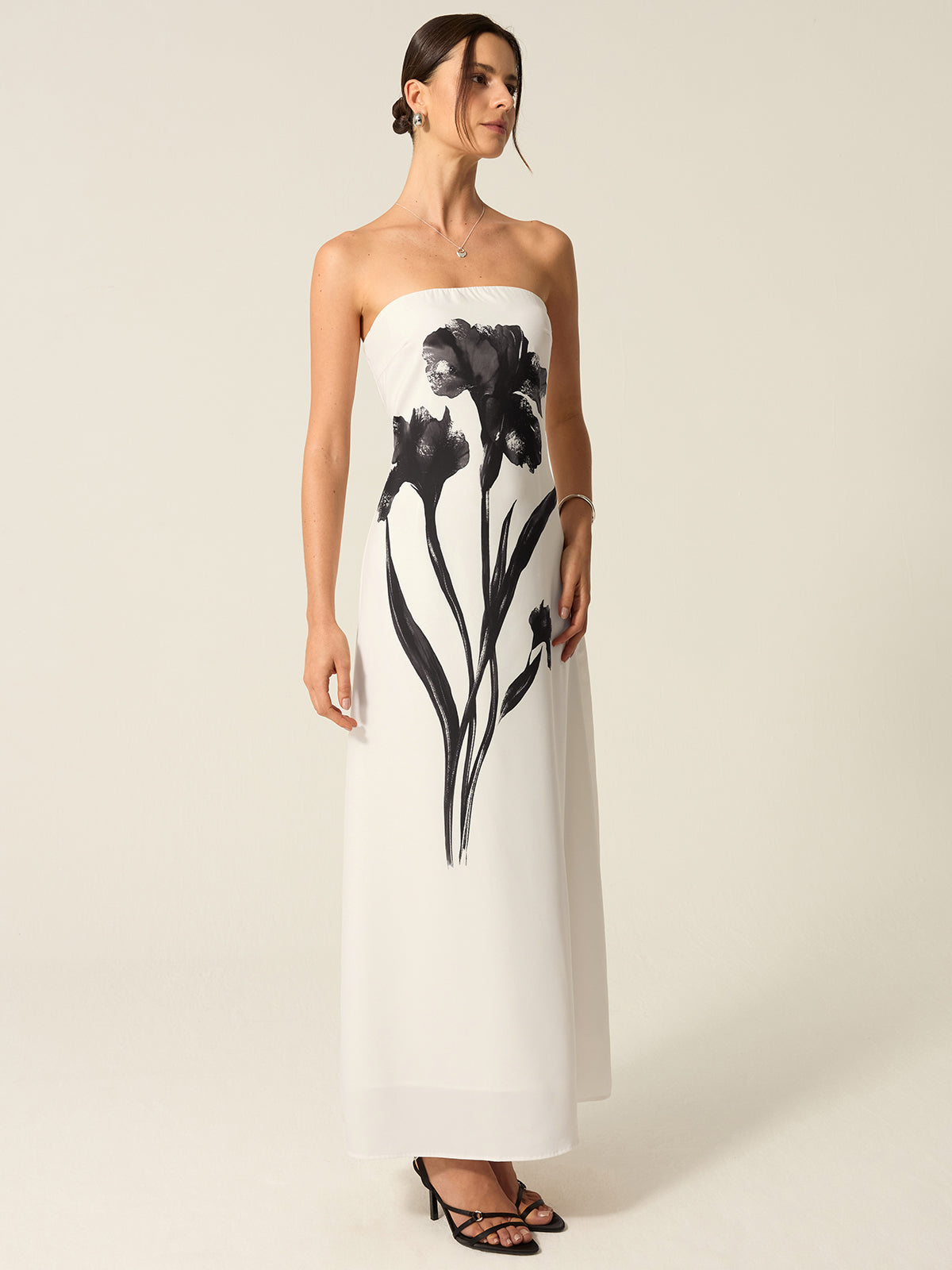 Strapless Floral Print Maxi Dress-Massicos