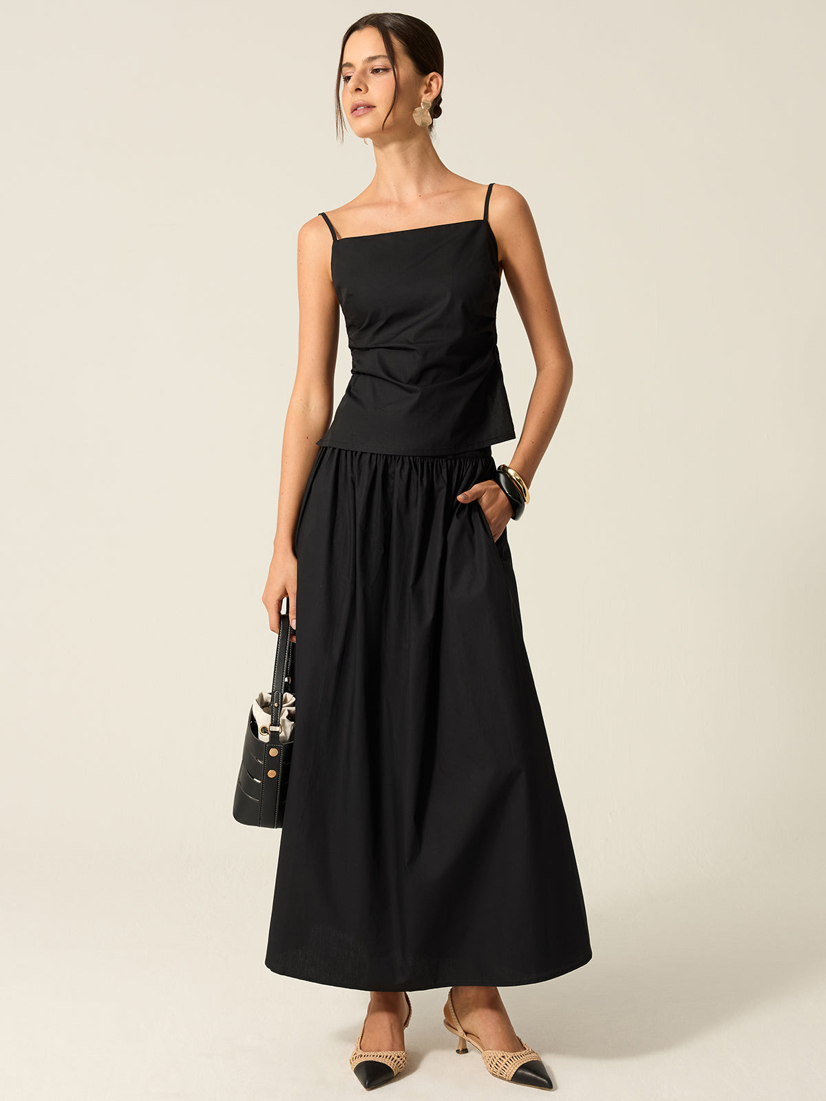 Spaghetti Strap Backless Skirt Set-Massicos