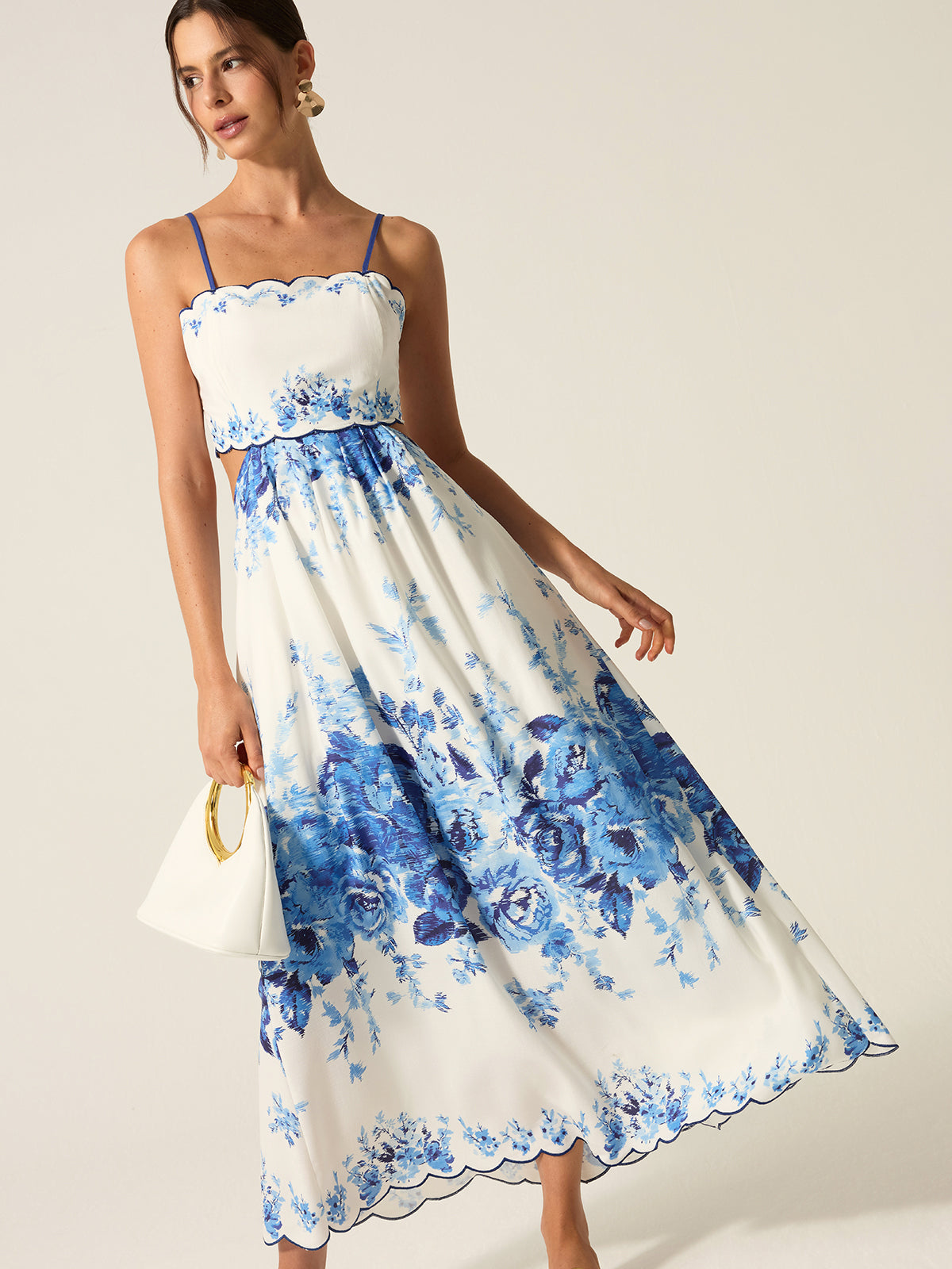 Pocketed Floral Print Cut-Out Maxi Dress-Massicos