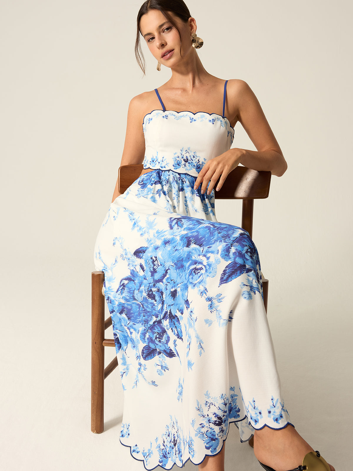 Pocketed Floral Print Cut-Out Maxi Dress-Massicos
