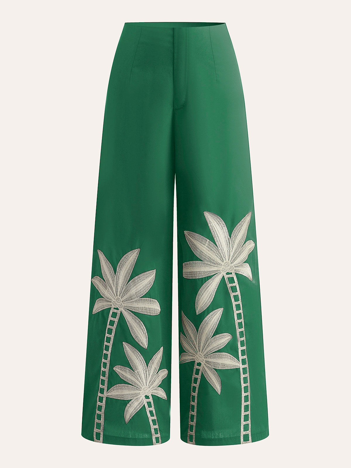 Embroidered High-Waist Wide-Leg Pants-Massicos