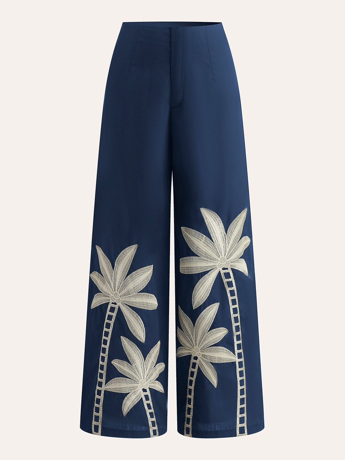 Embroidered High-Waist Wide-Leg Pants-Massicos