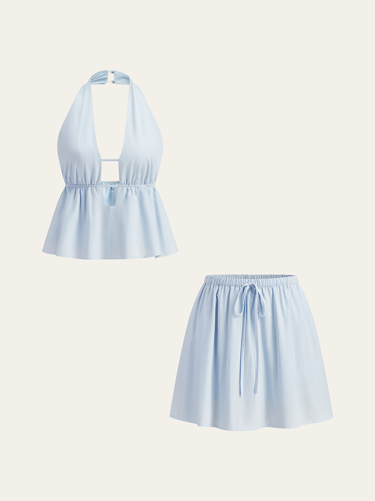 Halter Neck Top and Drawstring Skirt Set-Massicos