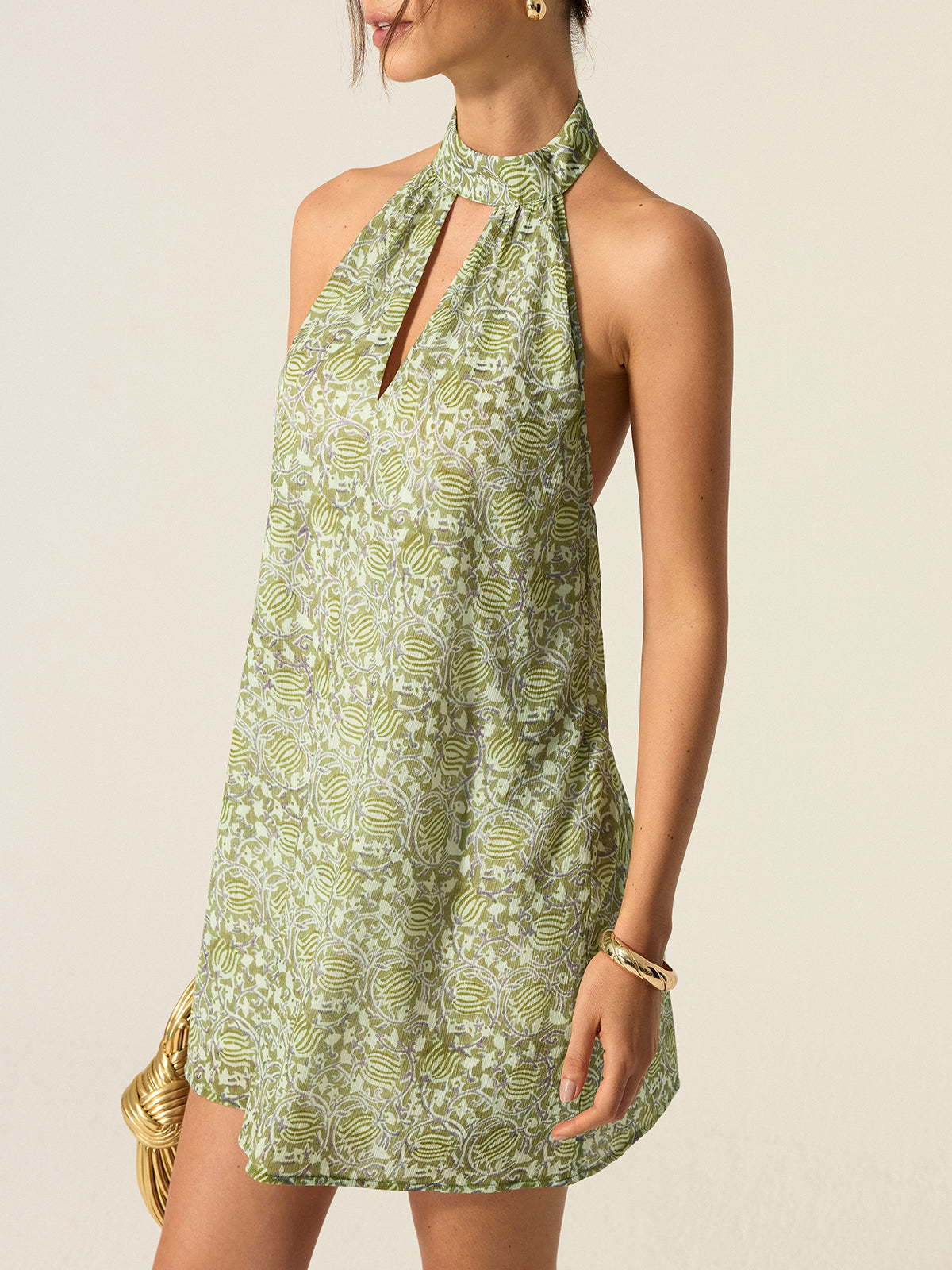 Halter Neck Cut-Out Printed Mini Dress-Massicos