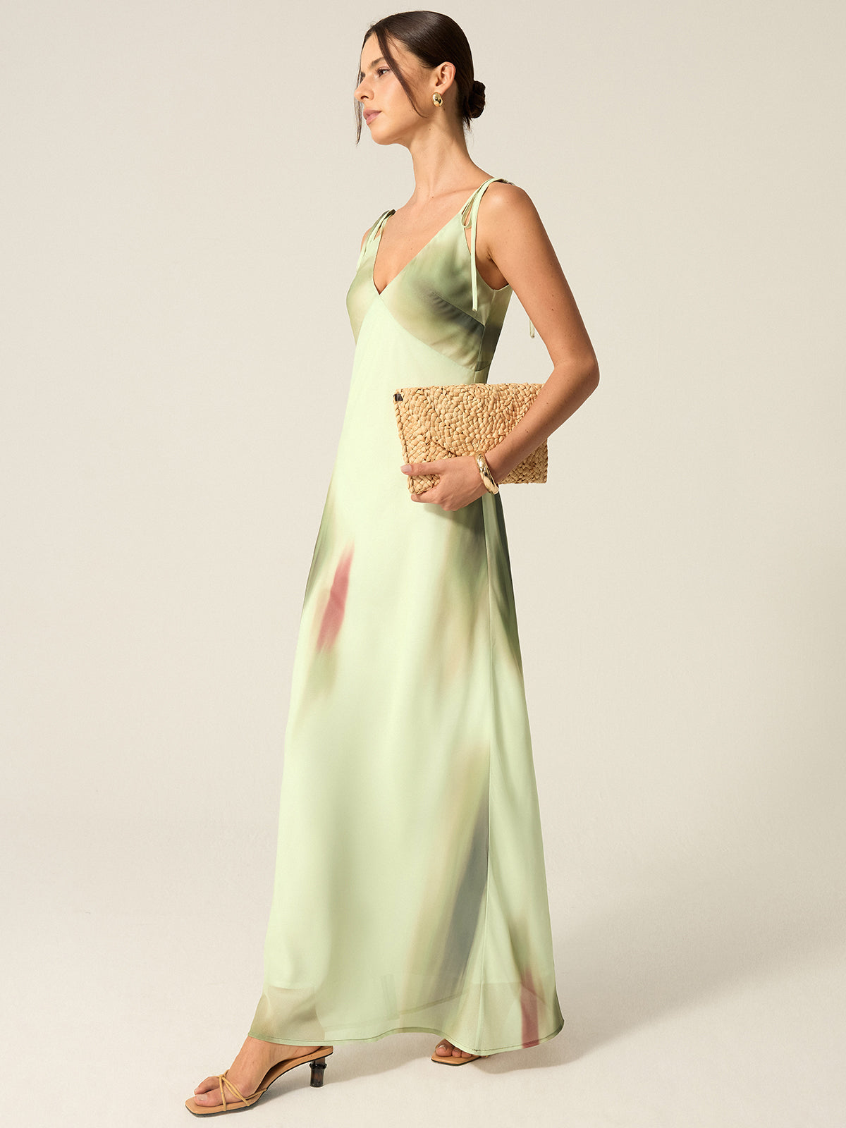V-Neck Printed Maxi Dress-Massicos