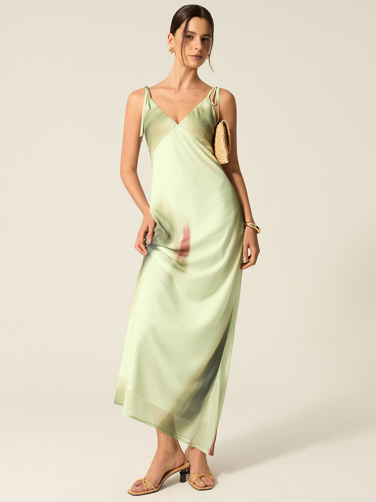 V-Neck Printed Maxi Dress-Massicos