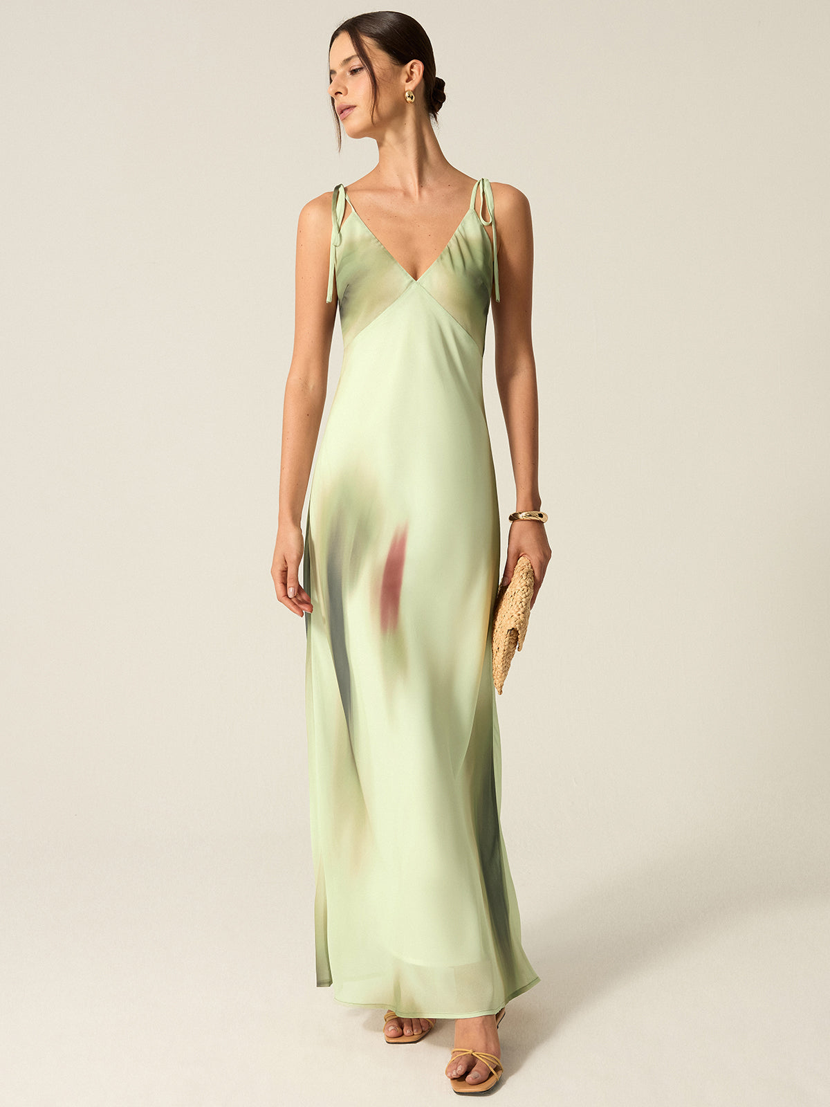 V-Neck Printed Maxi Dress-Massicos