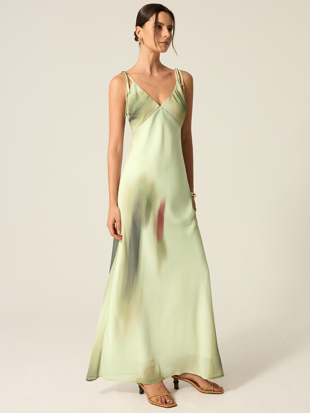 V-Neck Printed Maxi Dress-Massicos