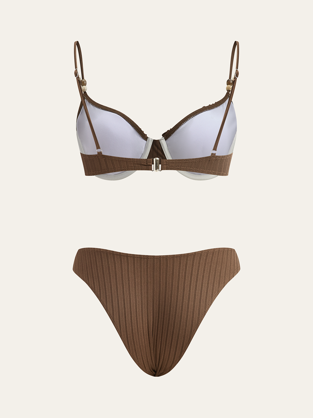 Ribbed Bikini Set with Ruffled Detailing-Massicos