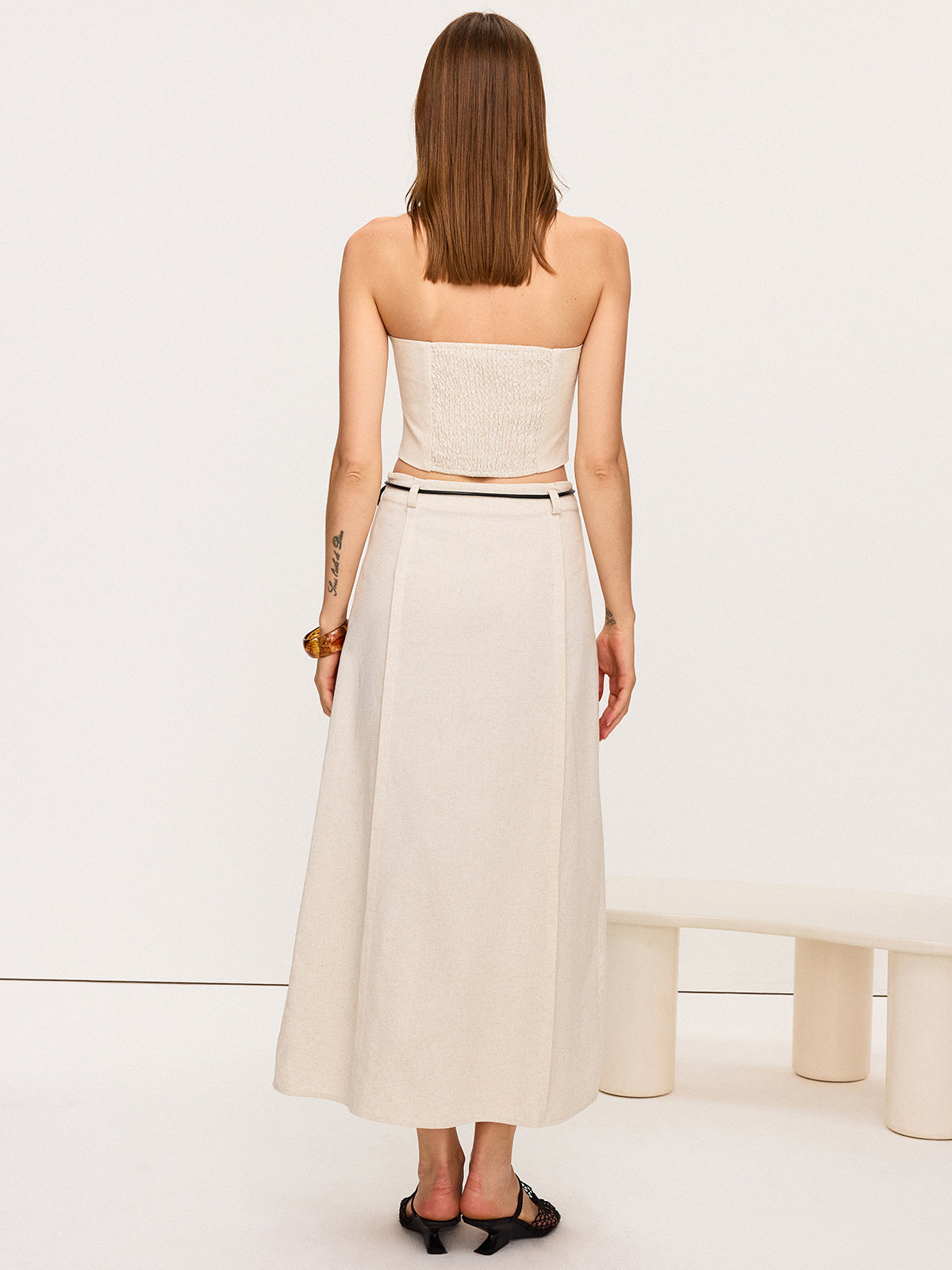 Linen & Cotton Halter Skirt Set with Tie Detail-Massicos