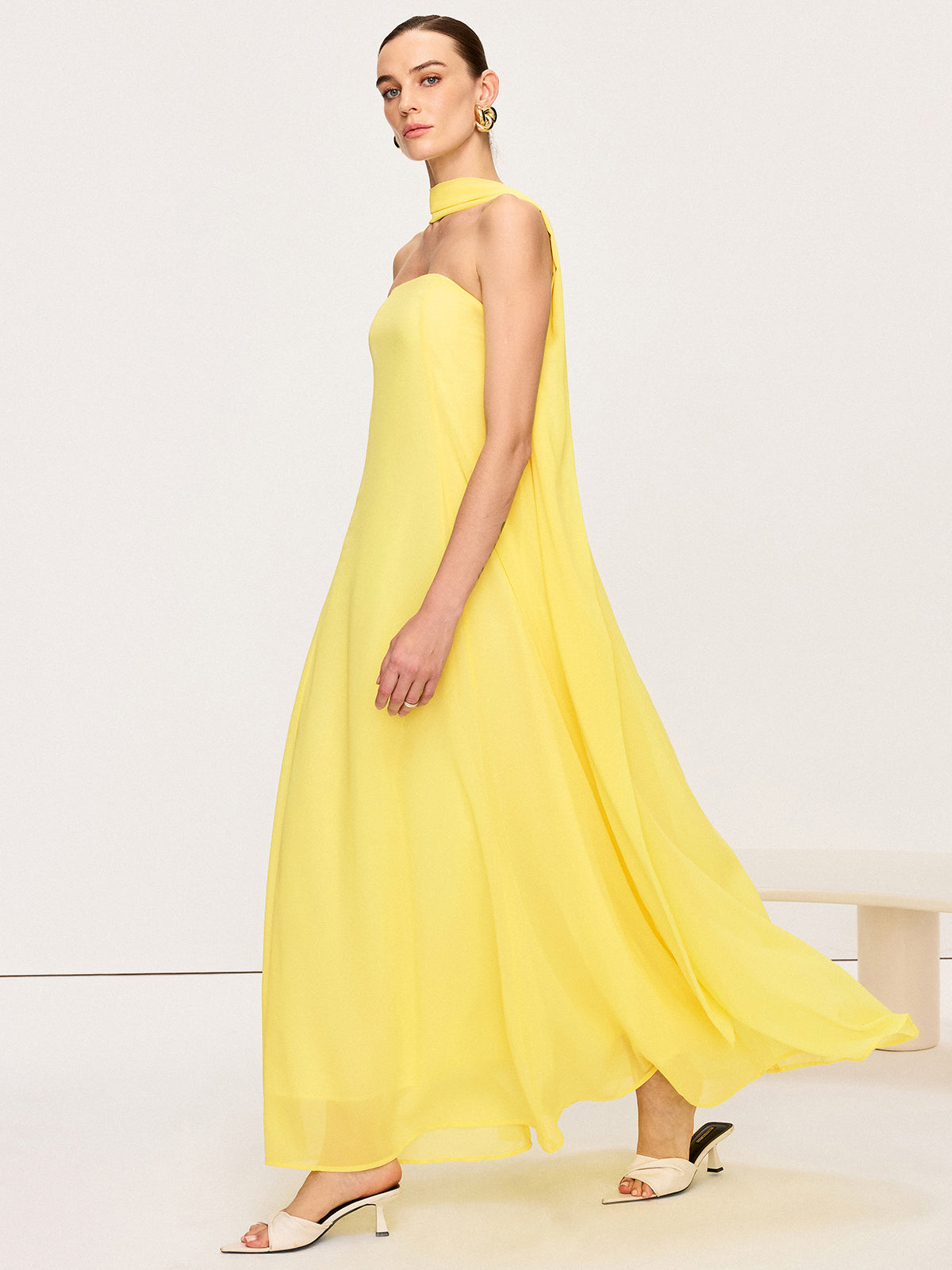 Halter Neck Chiffon Maxi Dress-Massicos