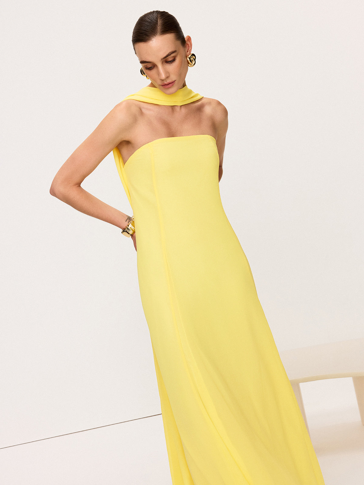 Halter Neck Chiffon Maxi Dress-Massicos