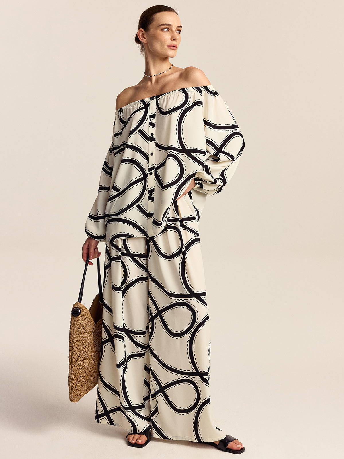Semi-Sheer Patterned Wide-Leg Pants-Massicos