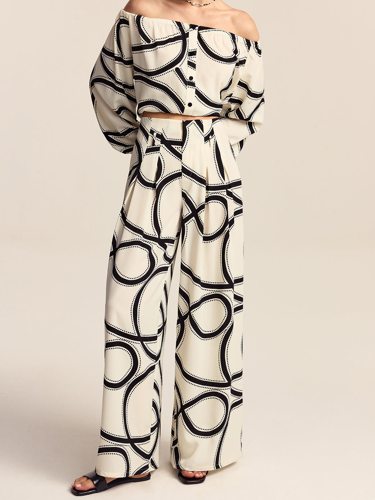 Semi-Sheer Patterned Wide-Leg Pants-Massicos
