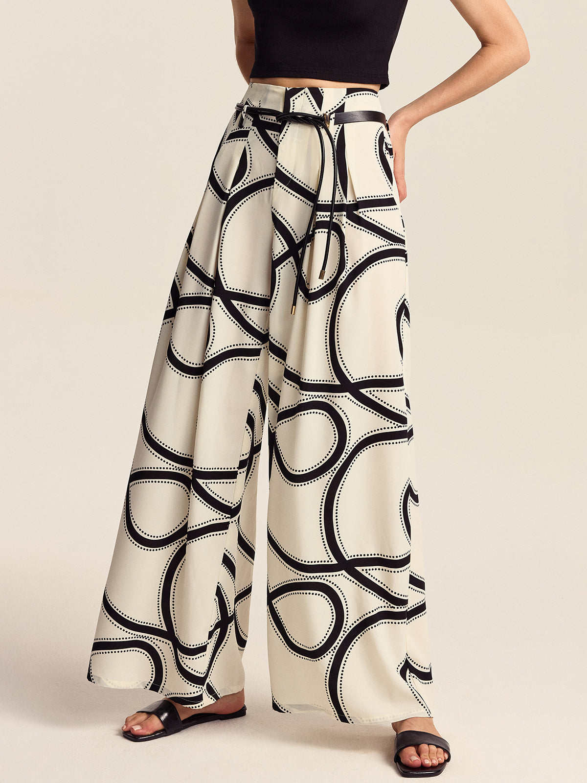 Semi-Sheer Patterned Wide-Leg Pants-Massicos