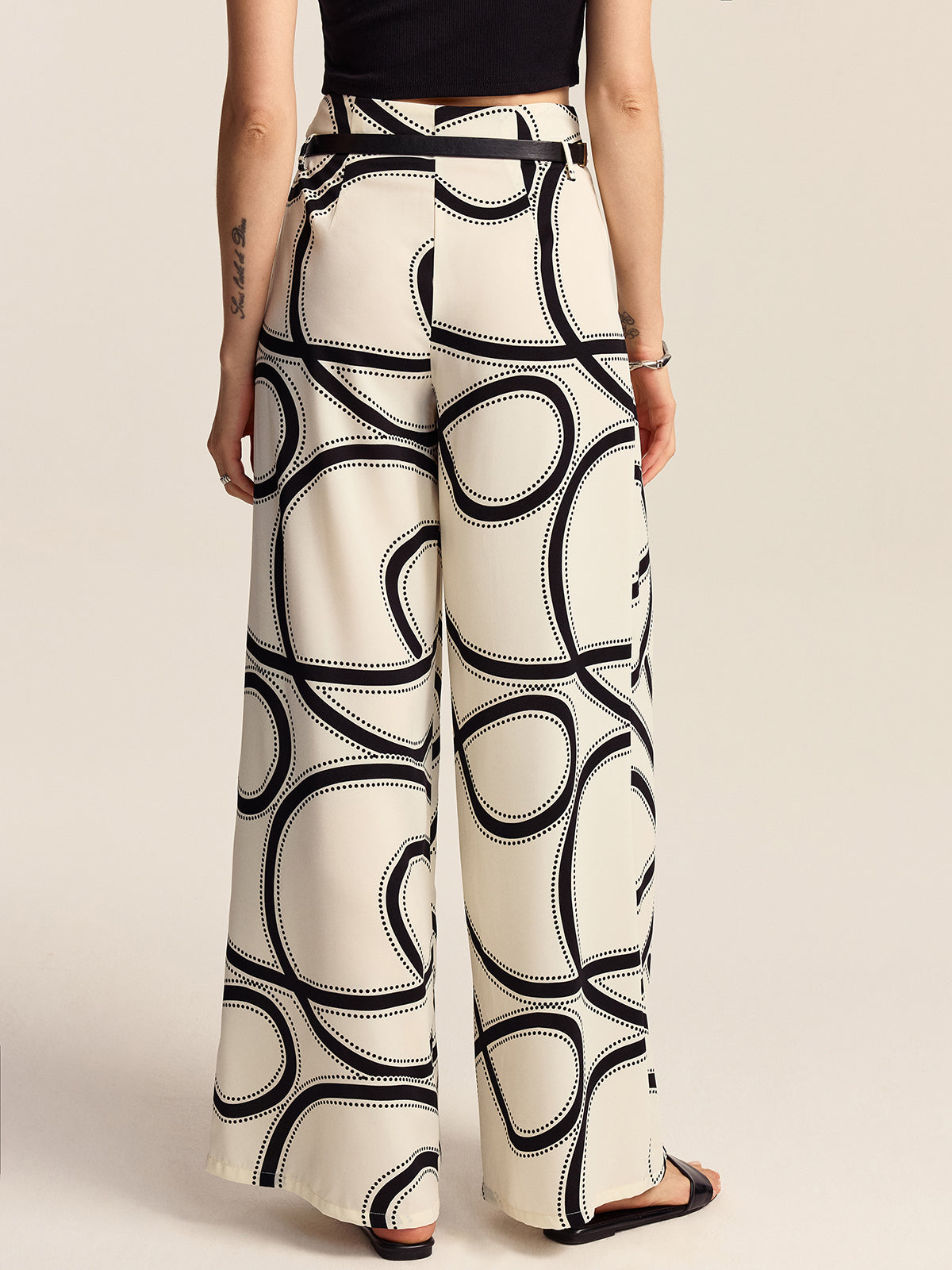 Semi-Sheer Patterned Wide-Leg Pants-Massicos