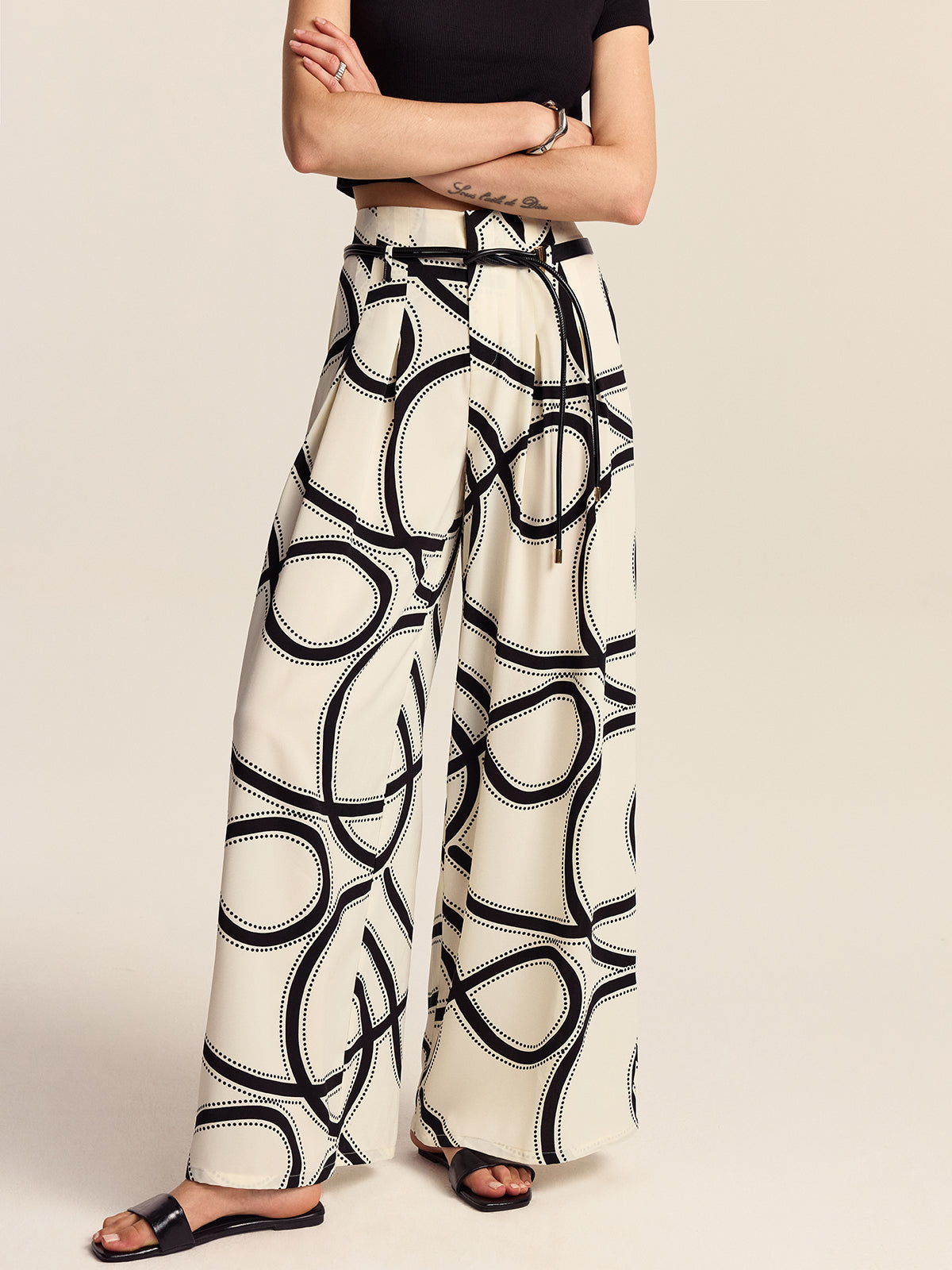 Semi-Sheer Patterned Wide-Leg Pants-Massicos