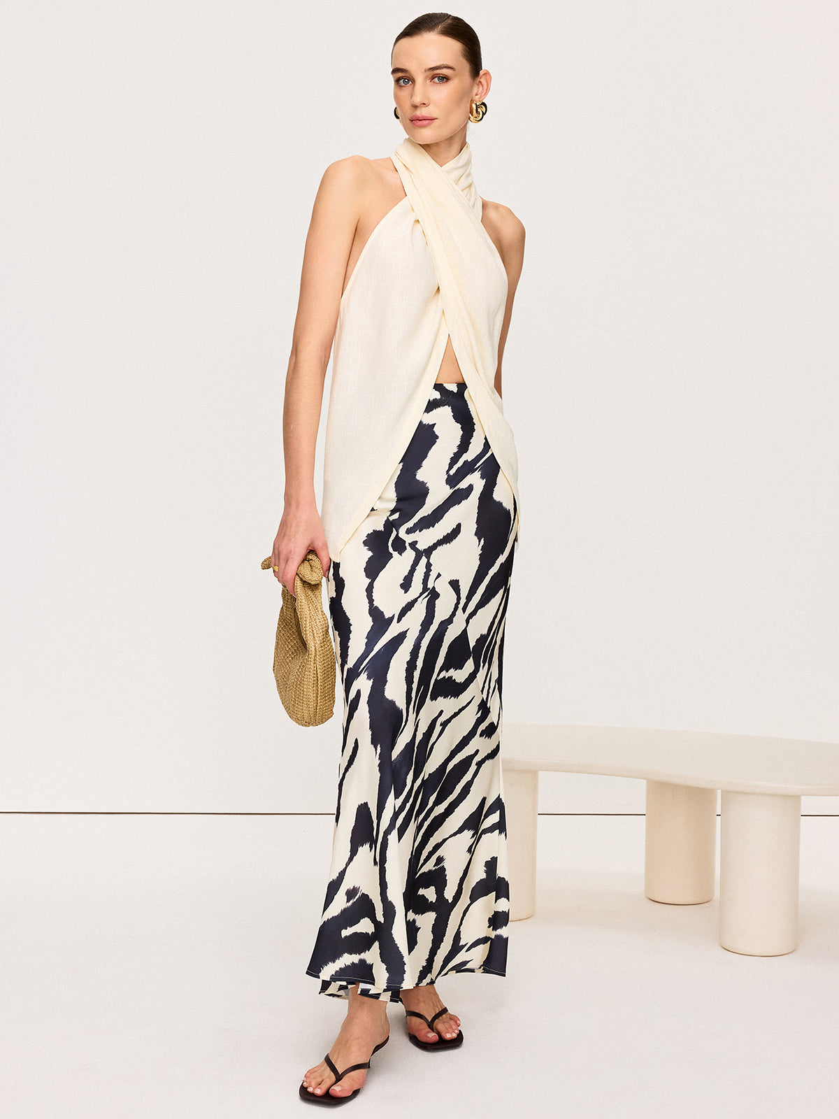 Semi-Sheer Cross-Halter Neck Wrap Top-Massicos