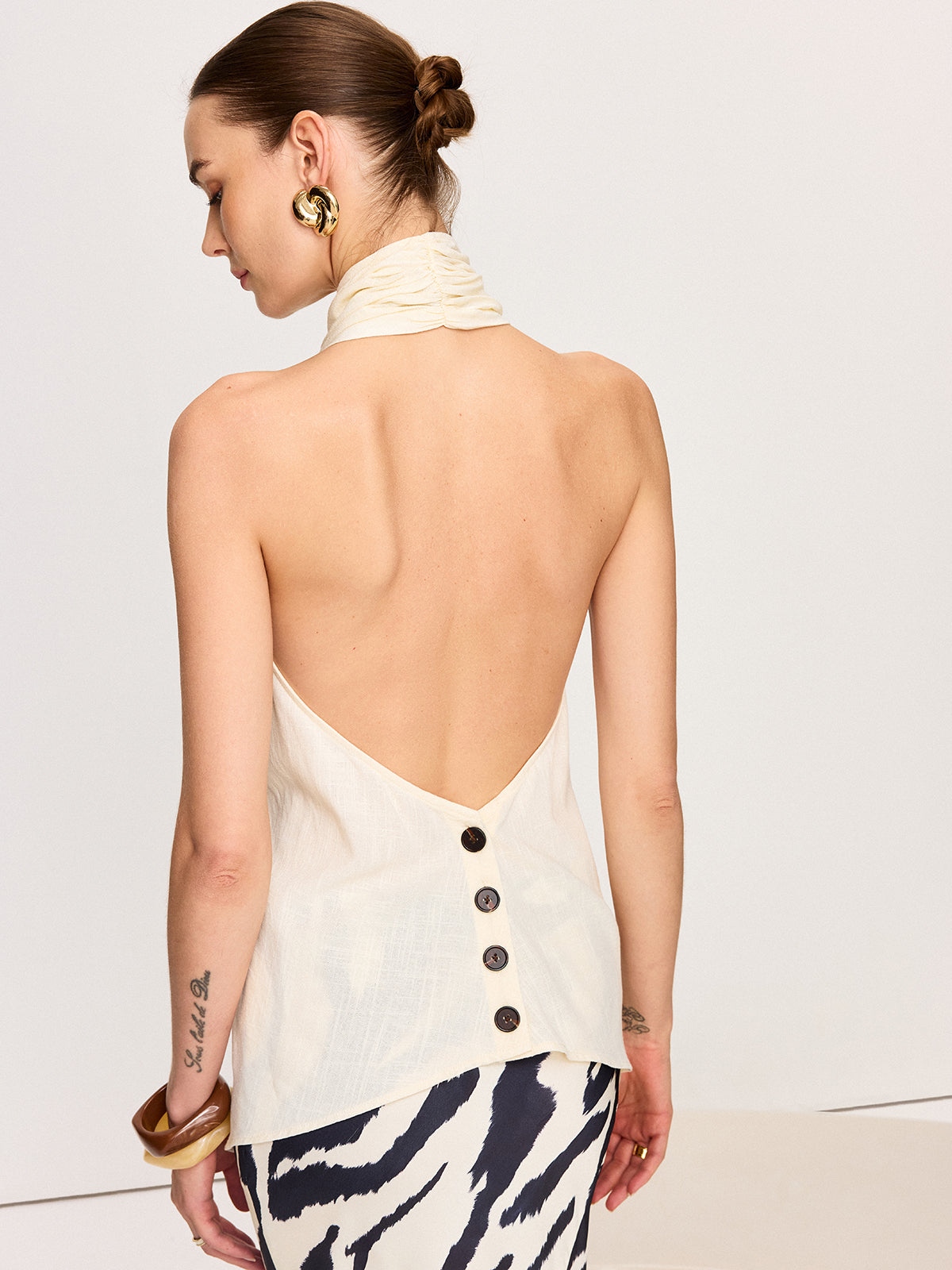 Semi-Sheer Cross-Halter Neck Wrap Top-Massicos