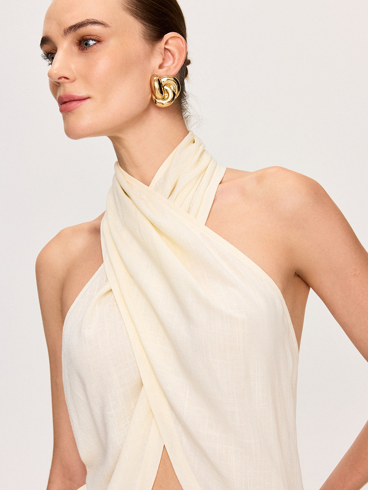 Semi-Sheer Cross-Halter Neck Wrap Top-Massicos
