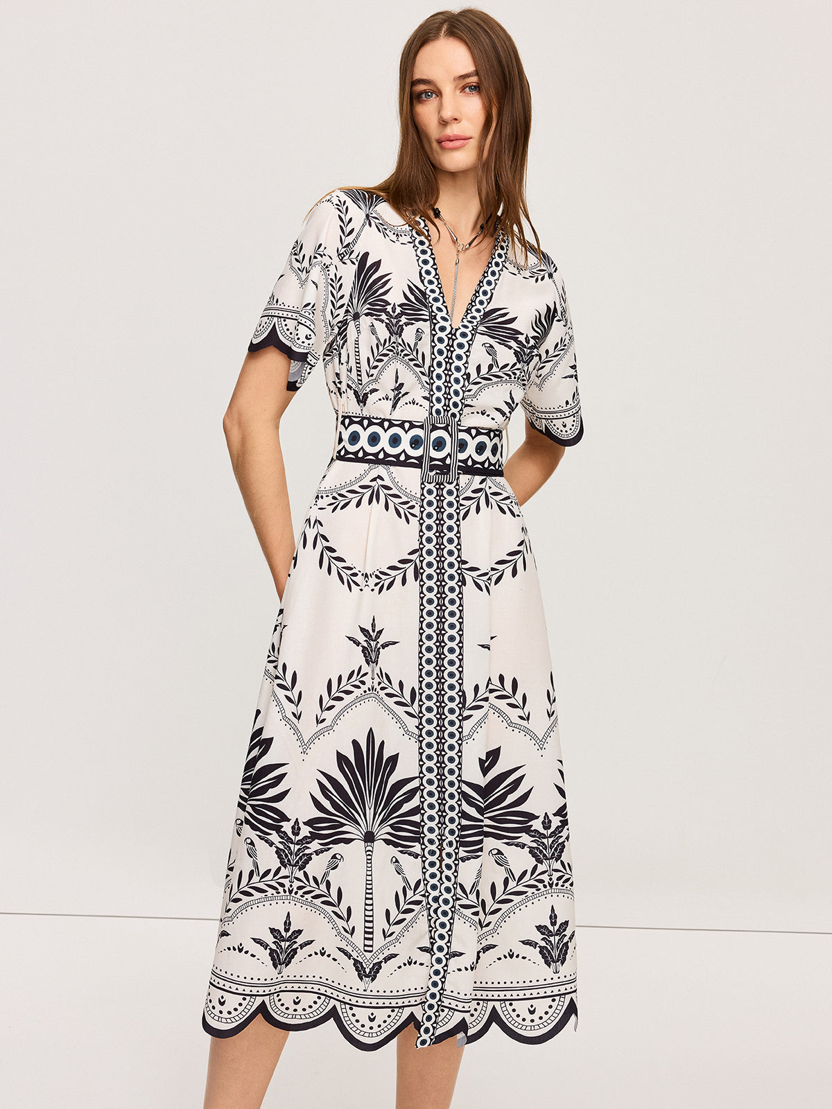 Boho Floral V-Neck Midi Dress-Massicos