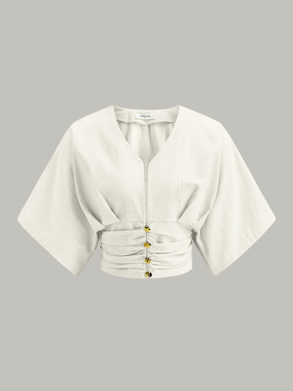 Cotton & Linen Kimono Sleeve Button Top-Massicos