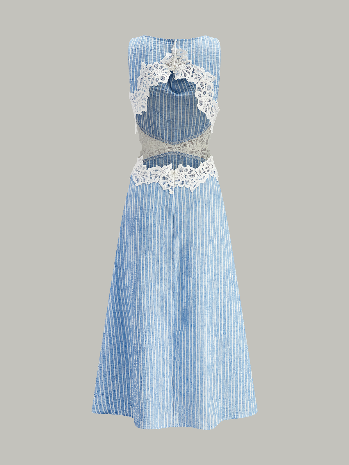 Striped Backless Dress with Lace Detail-Massicos