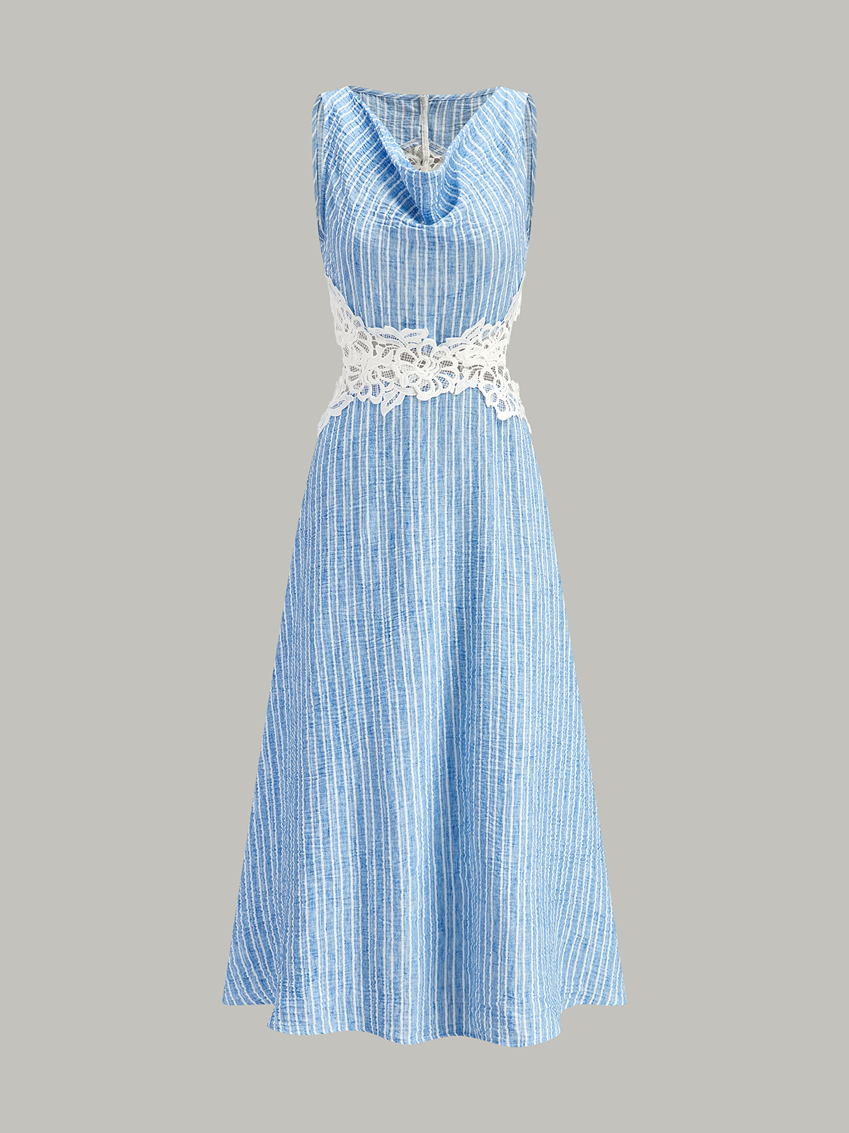 Striped Backless Dress with Lace Detail-Massicos