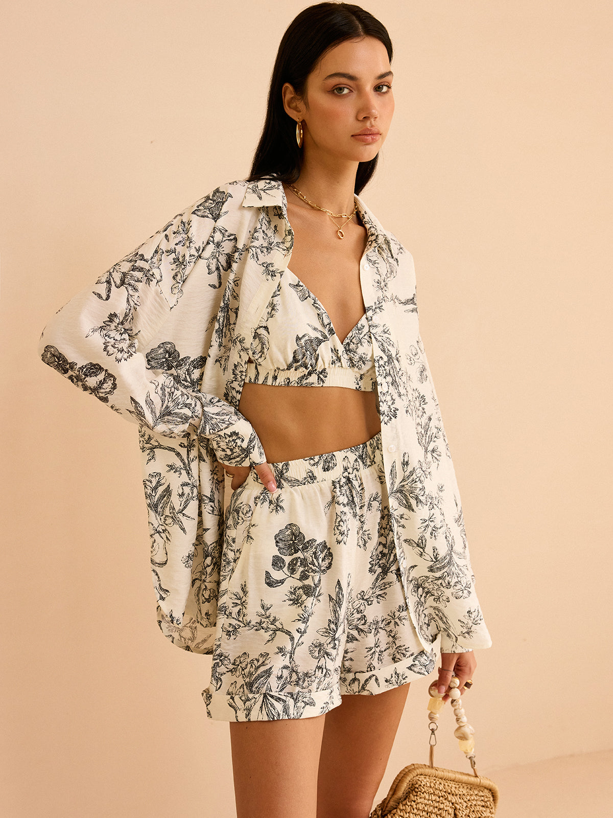 Floral Print Three-Piece Set-Massicos