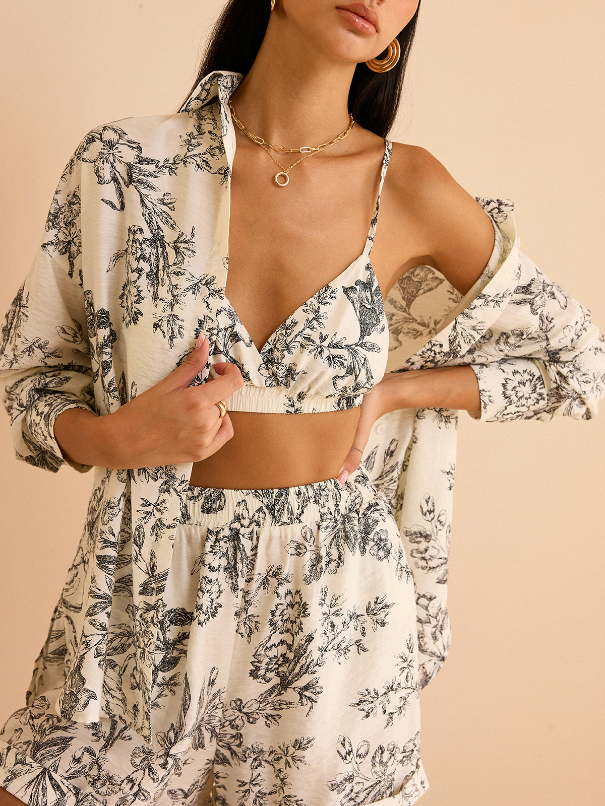 Floral Print Three-Piece Set-Massicos