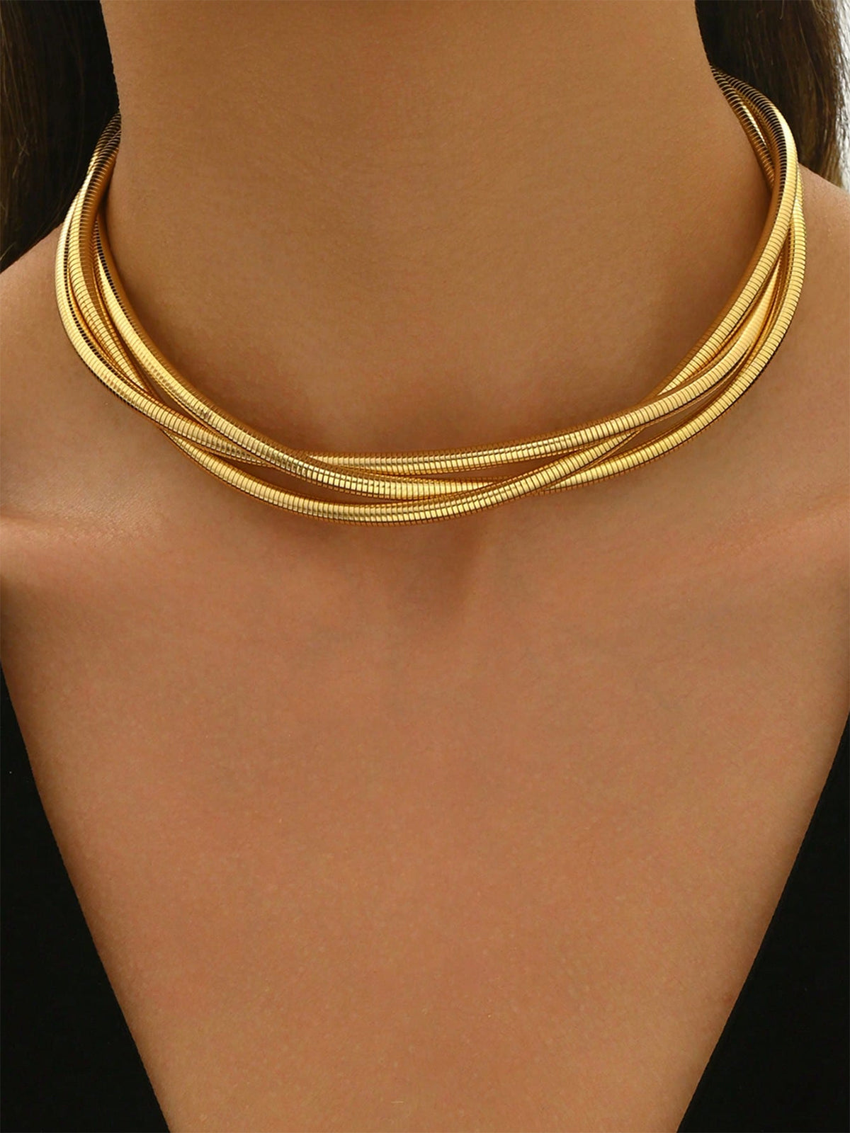 Triple-Layered Gold-Tone Choker Necklace-Massicos