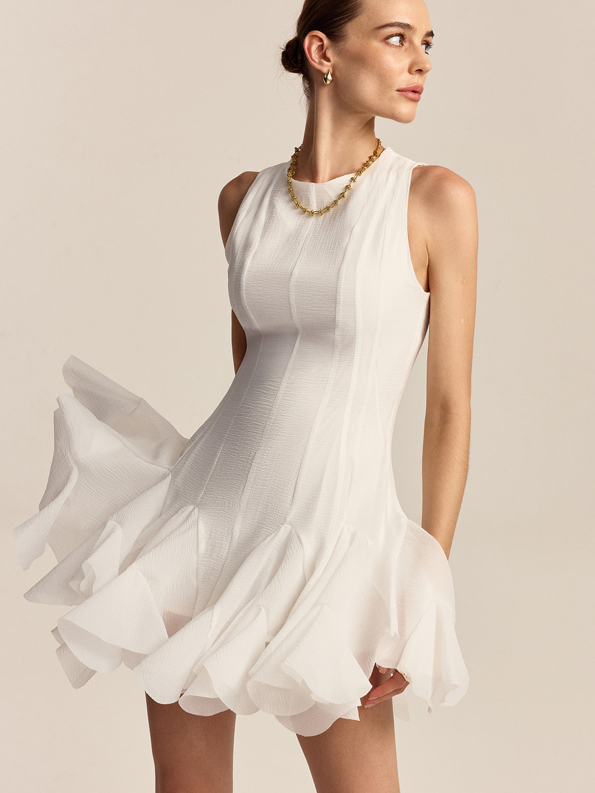 Semi-Sheer Ruffled Hem Mini Dress-Massicos
