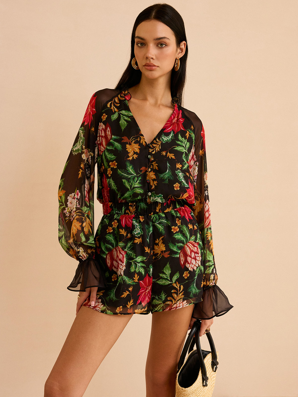 Chiffon Floral Print Blouse-Massicos