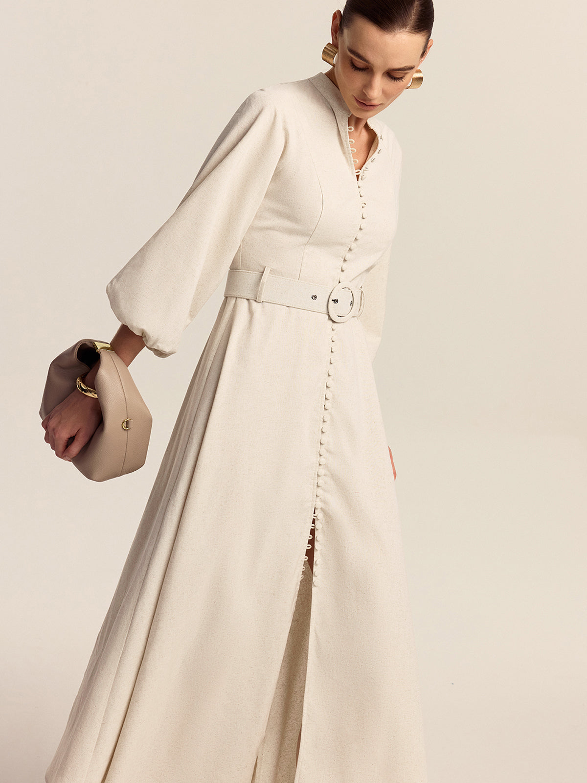 Belted Button Front Maxi Dress-Massicos