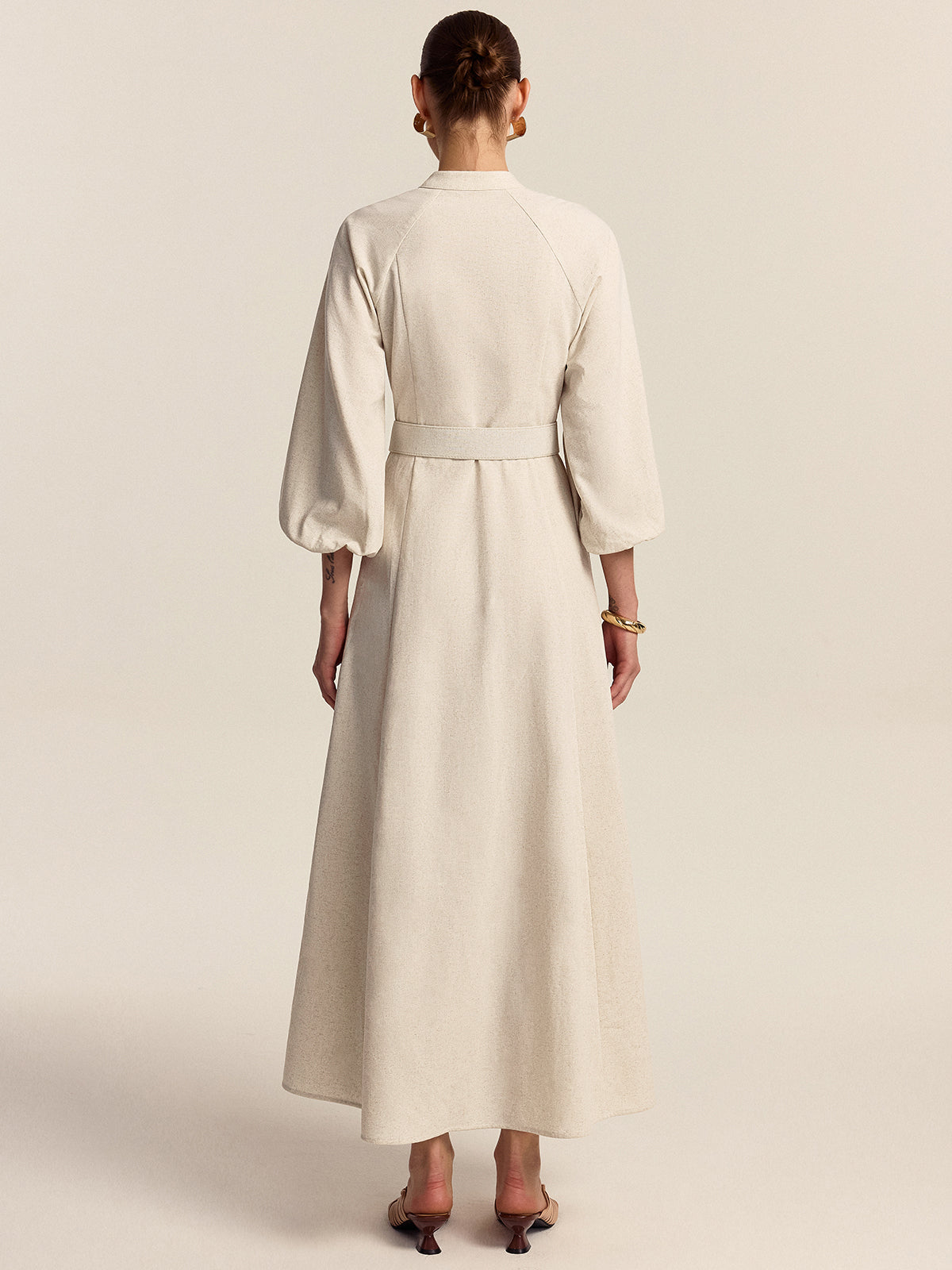Belted Button Front Maxi Dress-Massicos