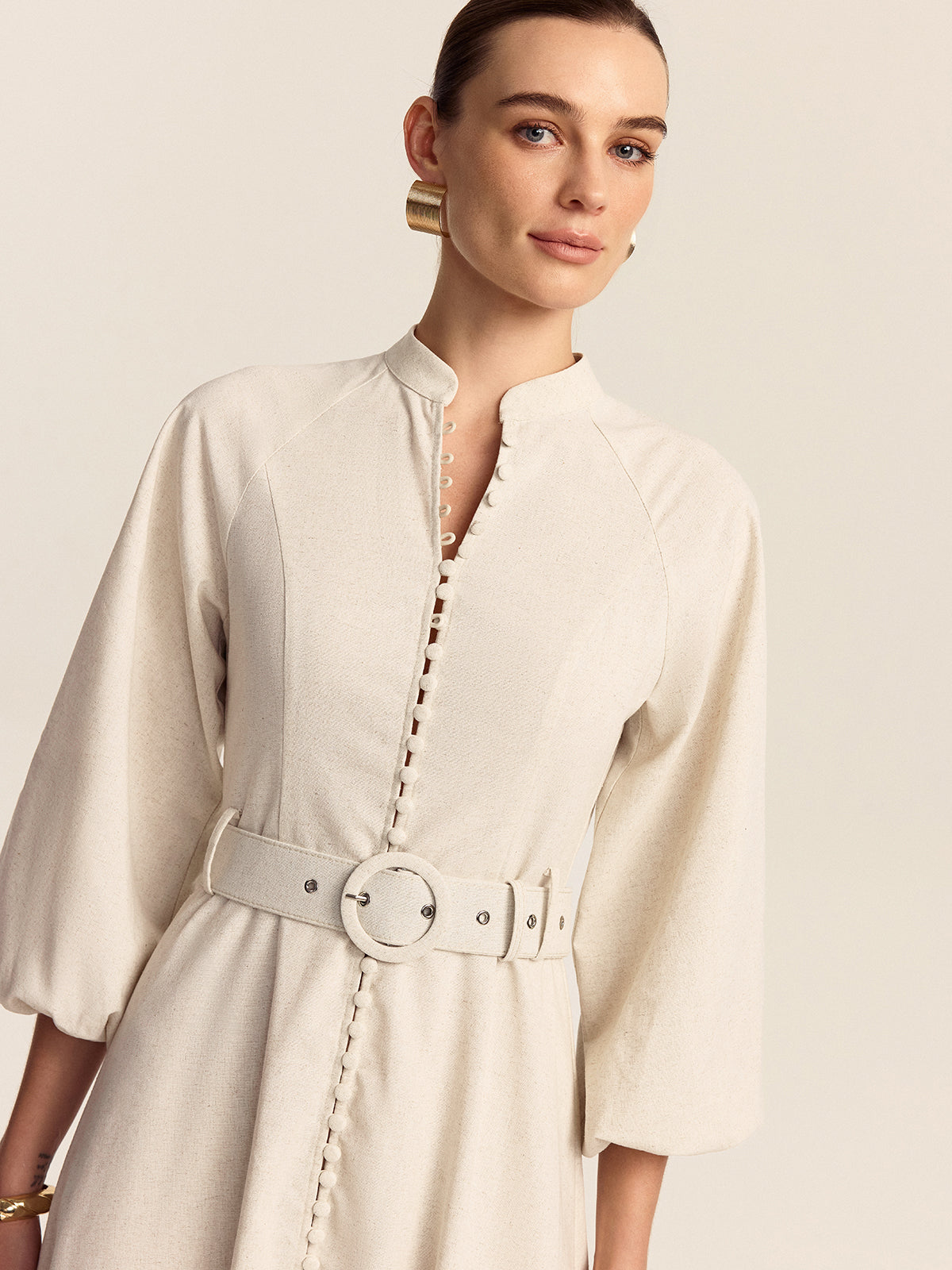 Belted Button Front Maxi Dress-Massicos