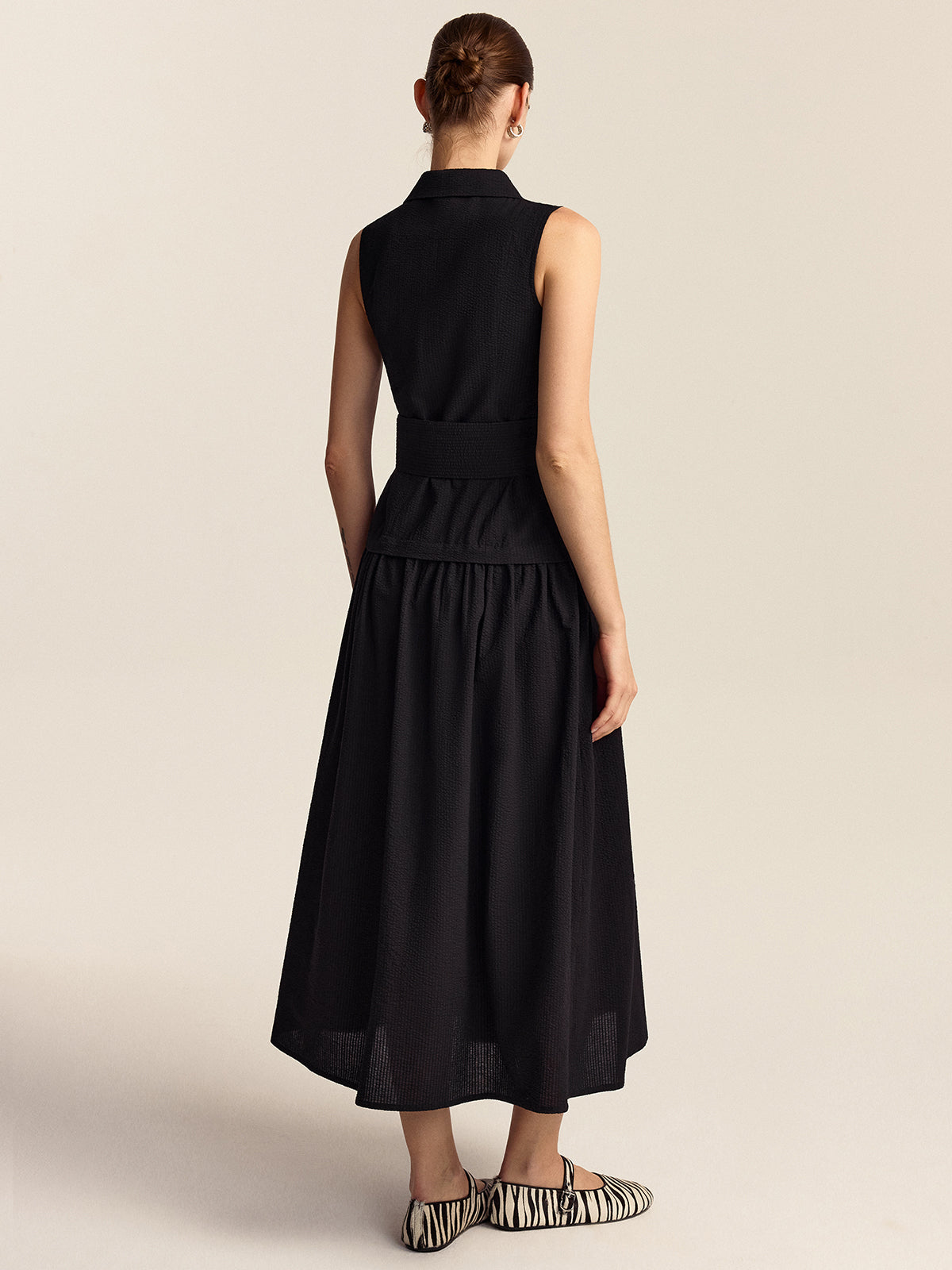 Button-Front Midi Dress with Belt-Massicos