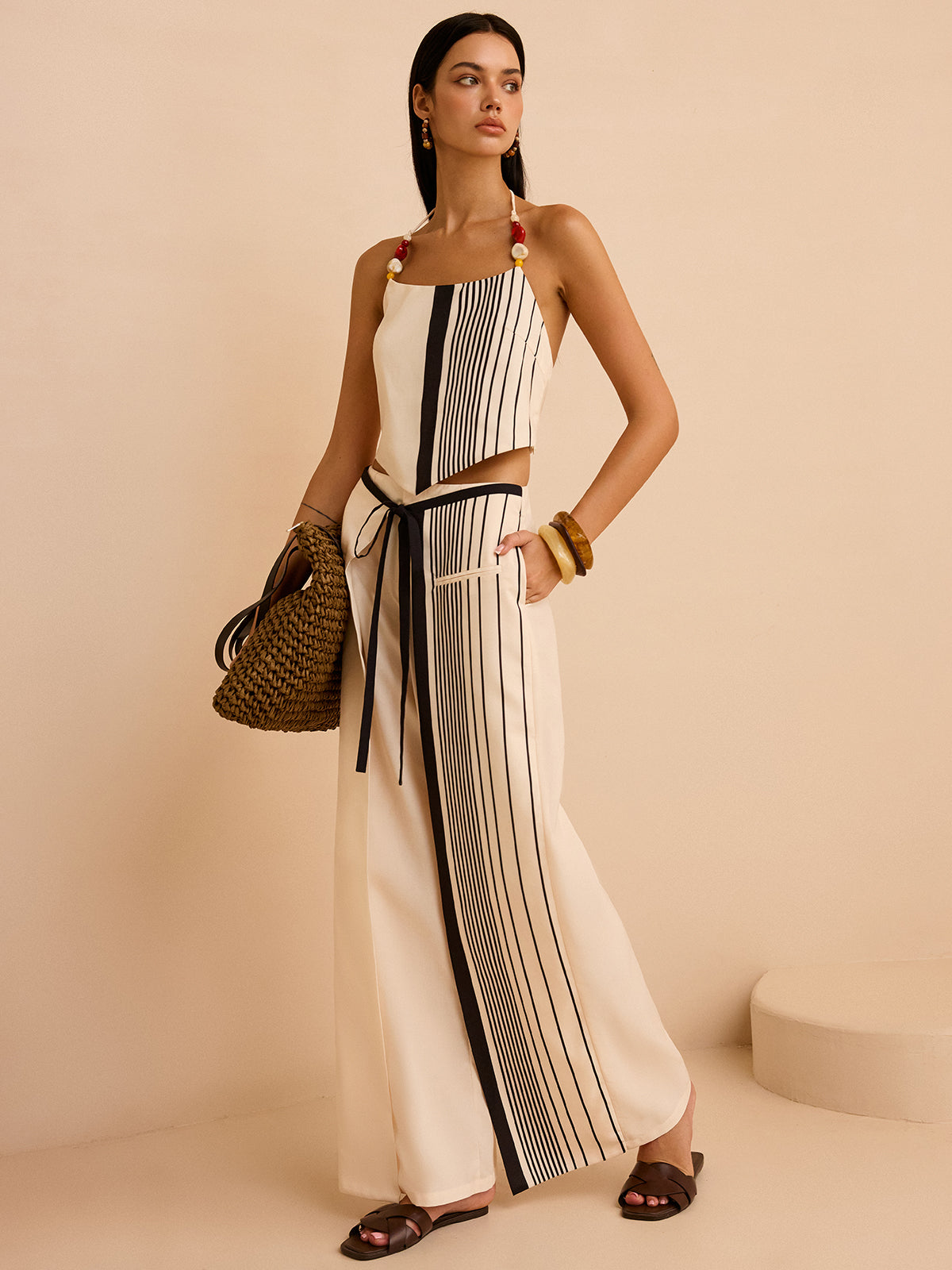 Striped Low-Waist Pants-Massicos